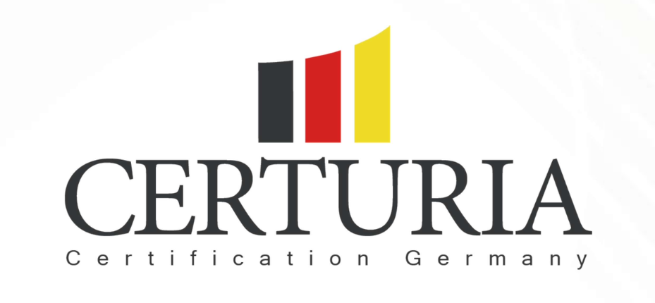 Logo von CERTURIA (Certification Germany) mit drei vertikalen Balken in Schwarz, Rot und Gelb – Anlehnung an die Deutschlandflagge