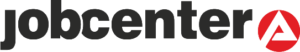 Schwarzer Schriftzug "jobcenter" mit einem rot-weißen Kreis als Symbol für Existenzgründung rechts daneben.
