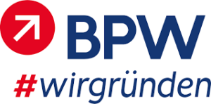 Logo mit rotem Kreis und weißem Pfeil, daneben "BPW", darunter steht in Blau und Rot der Schriftzug "wirgründen".